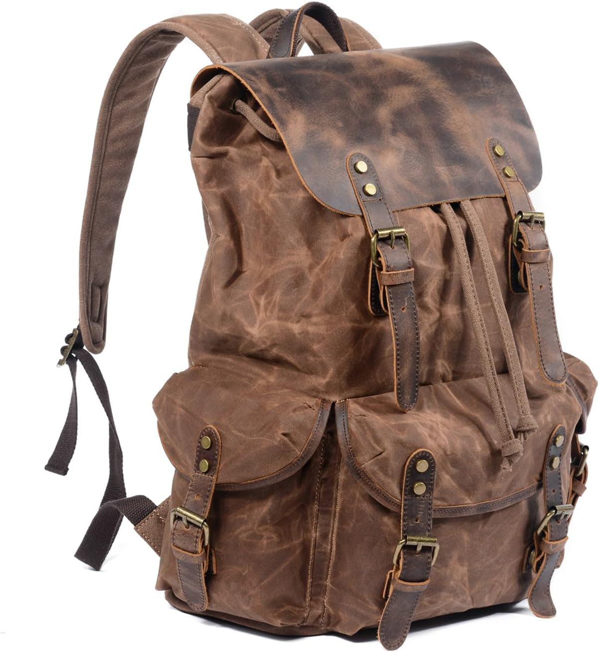 Leather Backpack for Men, Waxed Canvas Shoulder Rucksack Carry-On Travel Backpack