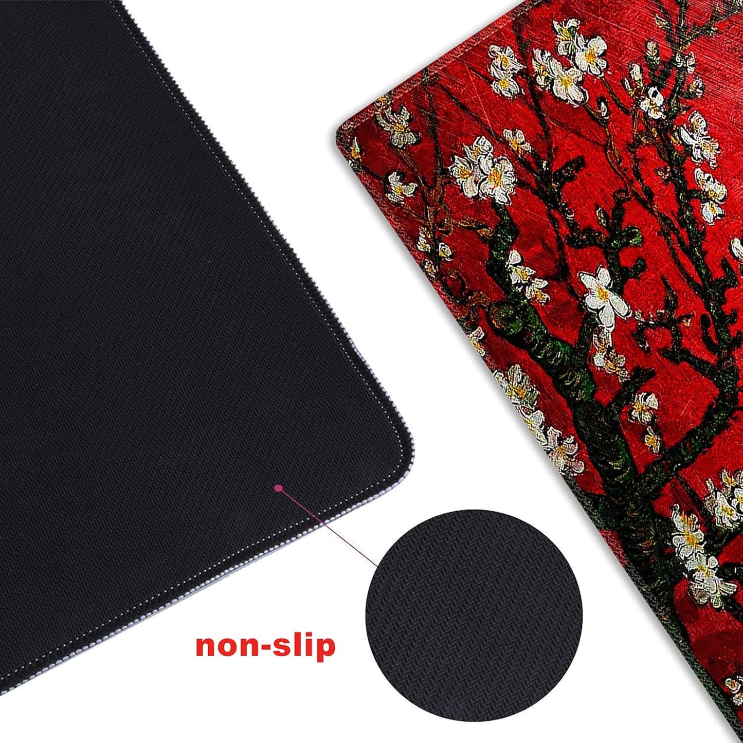 Extended Gaming Mouse Pad XXL Large Keyboard Mat Long Mousepad Desk Decor Writing Pad Non Slip Rubber Base Stitched Edges for Work, Game, Office, Home, 35.1" X 15.7", Red Painting